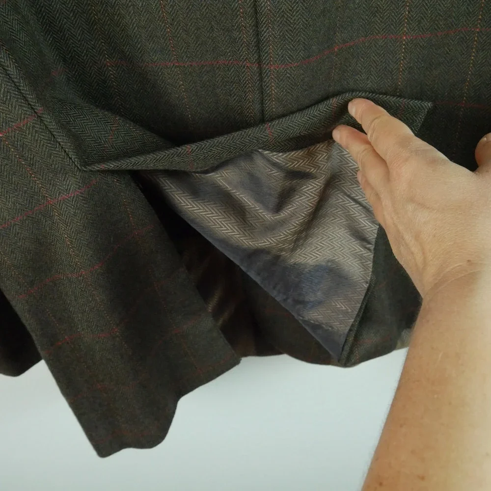 Brook Taverner 42R Wool Blazer Tweed Olive Green Herringbone Windowpane Jacket